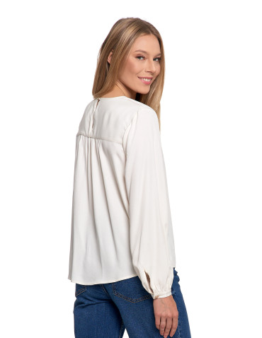 Nowości - Bluzka damska z długim rękawem i subtelnym haftem BIAŁY - produkt 8