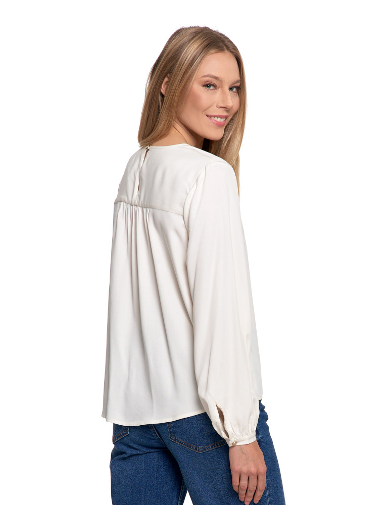 Nowości - Bluzka damska z długim rękawem i subtelnym haftem BIAŁY  - produkt moraj.pl 8