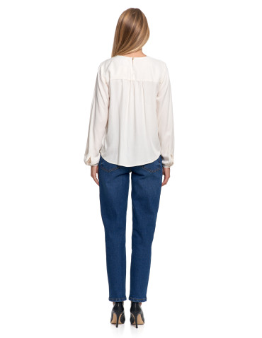 Nowości - Bluzka damska z długim rękawem i subtelnym haftem BIAŁY - produkt 11