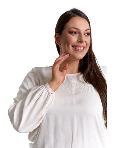 Nowości - Bluzka damska z długim rękawem i subtelnym haftem BIAŁY - produkt 22