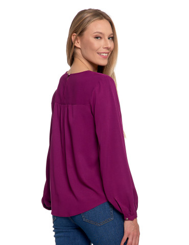 Nowości - Bluzka damska z długim rękawem i subtelnym haftem FIOLETOWY - produkt 2
