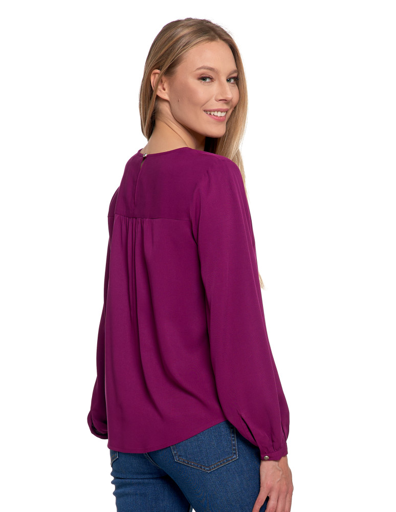 Nowości - Bluzka damska z długim rękawem i subtelnym haftem FIOLETOWY  - produkt moraj.pl 2