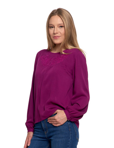 Nowości - Bluzka damska z długim rękawem i subtelnym haftem FIOLETOWY - produkt 4