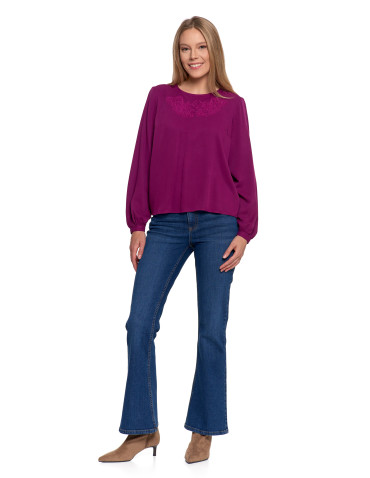 Nowości - Bluzka damska z długim rękawem i subtelnym haftem FIOLETOWY - produkt 5