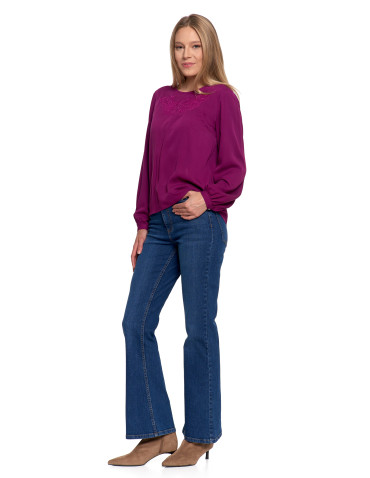 Nowości - Bluzka damska z długim rękawem i subtelnym haftem FIOLETOWY - produkt 6