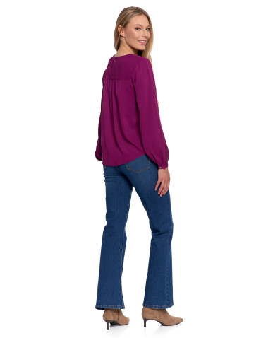 Nowości - Bluzka damska z długim rękawem i subtelnym haftem FIOLETOWY - produkt 7