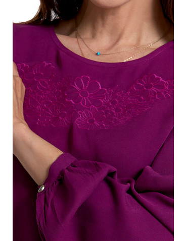 Nowości - Bluzka damska z długim rękawem i subtelnym haftem FIOLETOWY - produkt 9