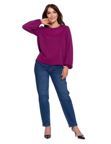 Nowości - Bluzka damska z długim rękawem i subtelnym haftem FIOLETOWY - produkt 10