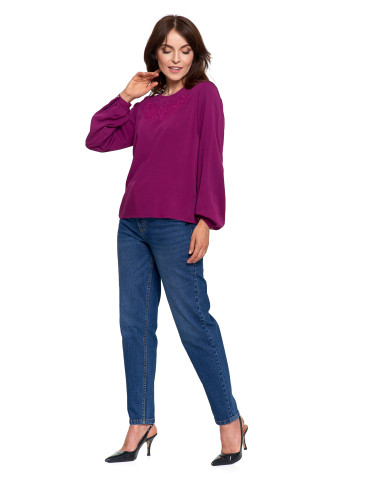 Nowości - Bluzka damska z długim rękawem i subtelnym haftem FIOLETOWY - produkt 11