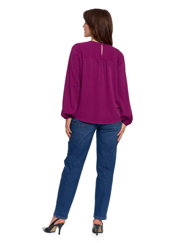Nowości - Bluzka damska z długim rękawem i subtelnym haftem FIOLETOWY - produkt 12