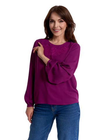 Nowości - Bluzka damska z długim rękawem i subtelnym haftem FIOLETOWY - produkt 14