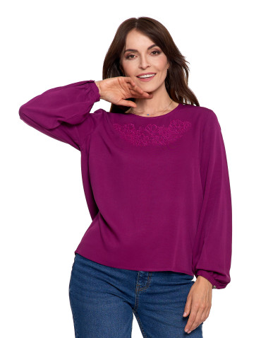 Nowości - Bluzka damska z długim rękawem i subtelnym haftem FIOLETOWY - produkt 16