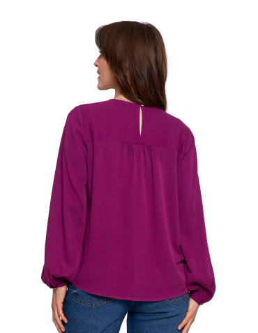 Nowości - Bluzka damska z długim rękawem i subtelnym haftem FIOLETOWY - produkt 18