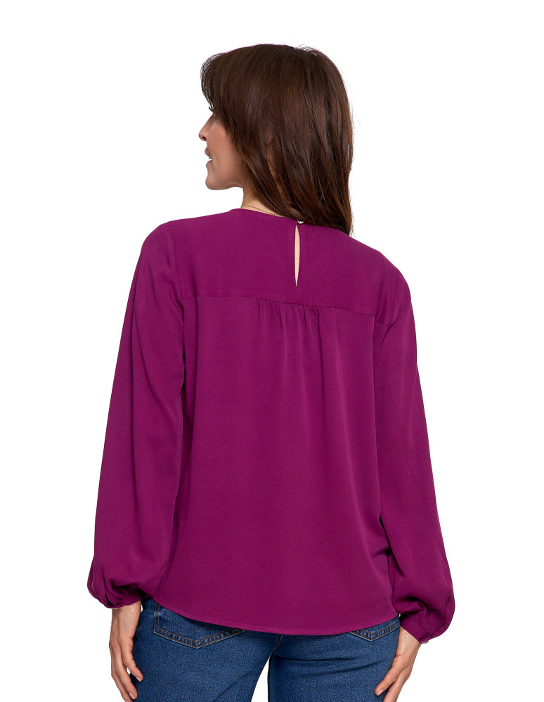 Nowości - Bluzka damska z długim rękawem i subtelnym haftem FIOLETOWY  - produkt moraj.pl 18