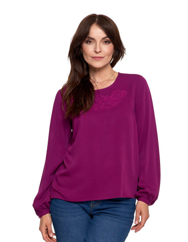 Nowości - Bluzka damska z długim rękawem i subtelnym haftem FIOLETOWY - produkt 19