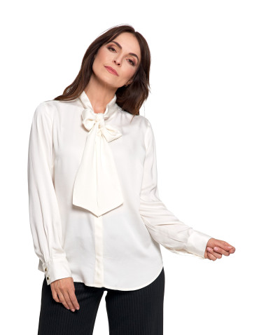 Bluzki i koszule - Koszula damska z kokardą pod szyją BIAŁY - produkt 3