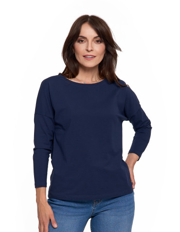 Bluzki i koszule - Bluzka damska bawełniana z rękawem 3/4 GRANATOWY - produkt 1