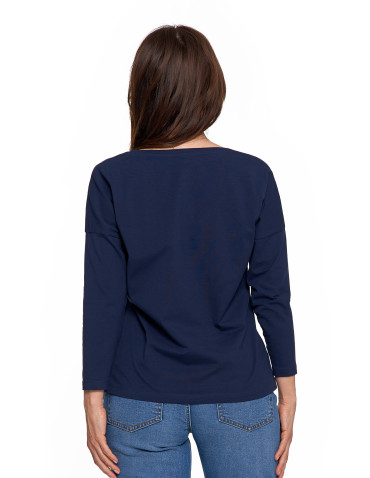 Bluzki i koszule - Bluzka damska bawełniana z rękawem 3/4 GRANATOWY - produkt 2