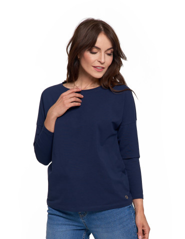 Bluzki i koszule - Bluzka damska bawełniana z rękawem 3/4 GRANATOWY - produkt 3