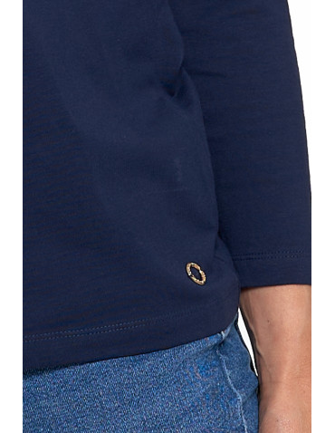 Bluzki i koszule - Bluzka damska bawełniana z rękawem 3/4 GRANATOWY - produkt 4