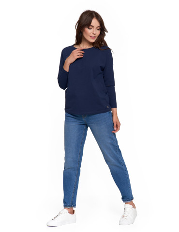 Bluzki i koszule - Bluzka damska bawełniana z rękawem 3/4 GRANATOWY - produkt 5