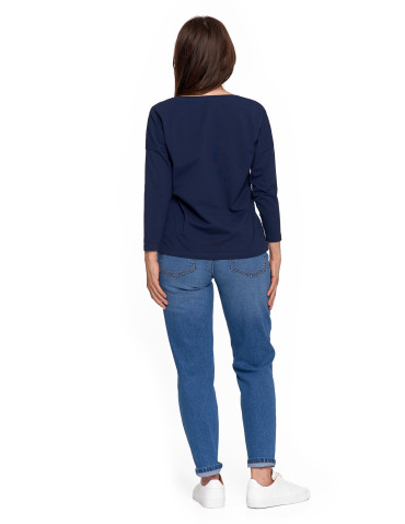 Bluzki i koszule - Bluzka damska bawełniana z rękawem 3/4 GRANATOWY - produkt 7