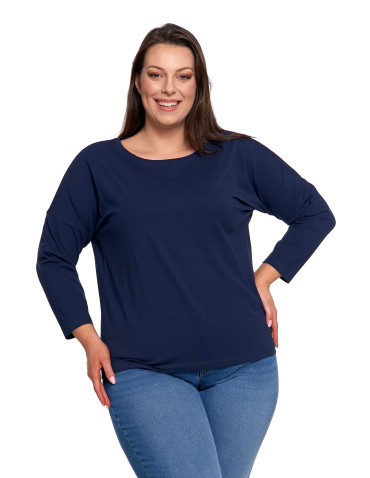 Bluzki i koszule - Bluzka damska bawełniana z rękawem 3/4 GRANATOWY - produkt 8