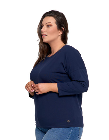 Bluzki i koszule - Bluzka damska bawełniana z rękawem 3/4 GRANATOWY - produkt 9