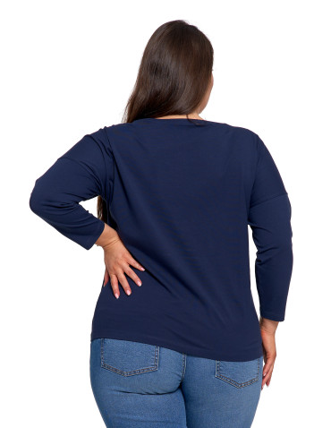 Bluzki i koszule - Bluzka damska bawełniana z rękawem 3/4 GRANATOWY - produkt 10