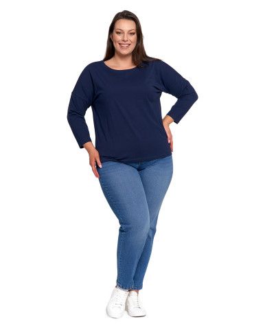 Bluzki i koszule - Bluzka damska bawełniana z rękawem 3/4 GRANATOWY - produkt 11