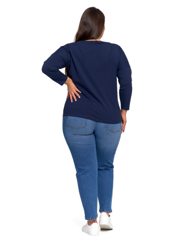 Bluzki i koszule - Bluzka damska bawełniana z rękawem 3/4 GRANATOWY - produkt 12