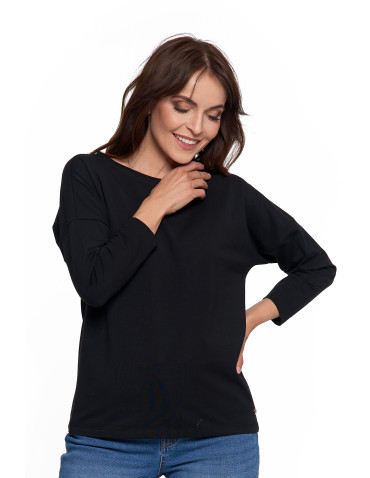 Bluzki i koszule - Bluzka damska bawełniana z rękawem 3/4 CZARNY - produkt 1