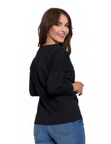 Bluzki i koszule - Bluzka damska bawełniana z rękawem 3/4 CZARNY - produkt 2
