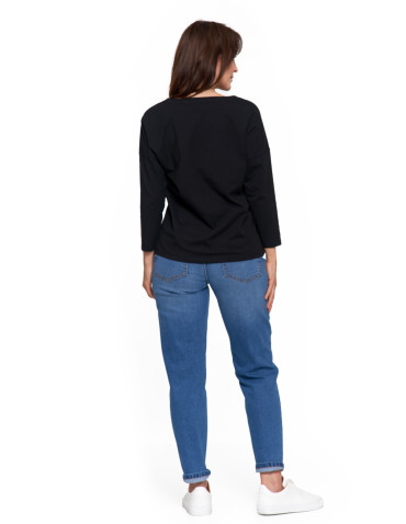 Bluzki i koszule - Bluzka damska bawełniana z rękawem 3/4 CZARNY - produkt 4