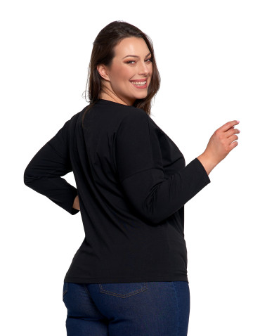 Bluzki i koszule - Bluzka damska bawełniana z rękawem 3/4 CZARNY - produkt 8