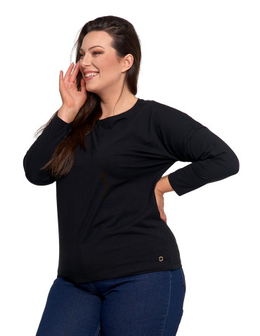 Bluzki i koszule - Bluzka damska bawełniana z rękawem 3/4 CZARNY - produkt 9