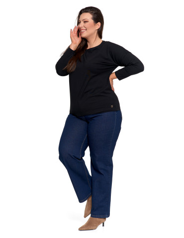 Bluzki i koszule - Bluzka damska bawełniana z rękawem 3/4 CZARNY - produkt 11