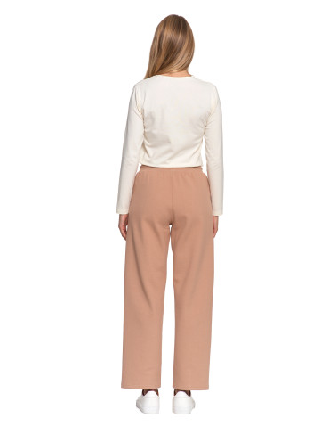 Spodnie - Damskie spodnie dresowe ocieplane z wysokim stanem BEŻOWY - produkt 5