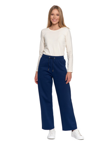 Spodnie - Damskie spodnie dresowe ocieplane z wysokim stanem GRANATOWY - produkt 3