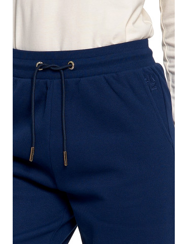 Spodnie - Damskie spodnie dresowe ocieplane z wysokim stanem GRANATOWY - produkt 4