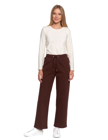 Spodnie - Damskie spodnie dresowe ocieplane z wysokim stanem BRĄZOWY - produkt 2