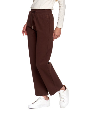 Spodnie - Damskie spodnie dresowe ocieplane z wysokim stanem BRĄZOWY - produkt 7