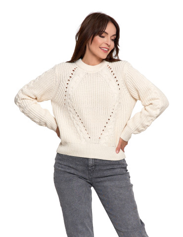 Swetry - Sweter damski z warkoczowym splotem BIAŁY - produkt 4