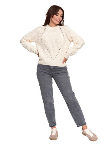 Swetry - Sweter damski z warkoczowym splotem BIAŁY - produkt 7