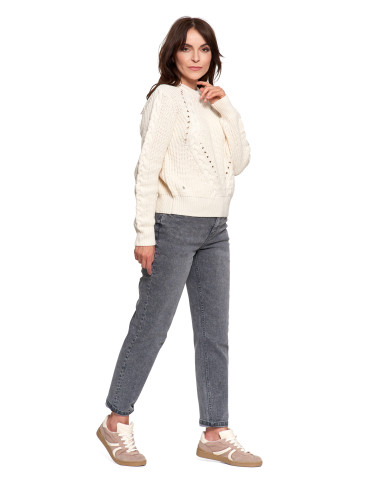 Swetry - Sweter damski z warkoczowym splotem BIAŁY - produkt 8