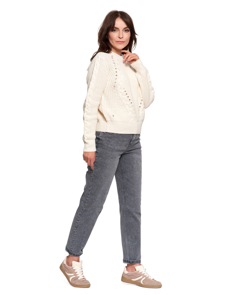 Swetry - Sweter damski z warkoczowym splotem BIAŁY - produkt moraj.pl 8