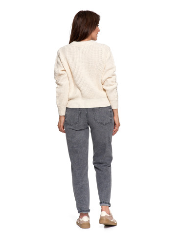 Swetry - Sweter damski z warkoczowym splotem BIAŁY - produkt 9