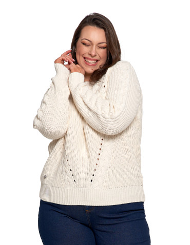 Swetry - Sweter damski z warkoczowym splotem BIAŁY - produkt 12