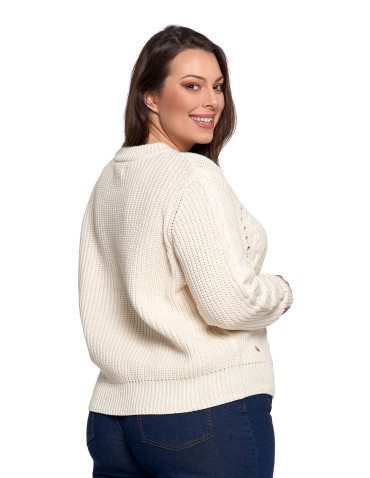 Swetry - Sweter damski z warkoczowym splotem BIAŁY - produkt 13