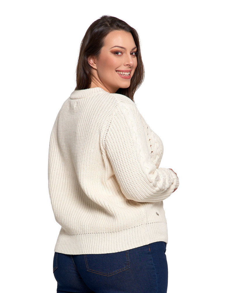 Swetry - Sweter damski z warkoczowym splotem BIAŁY - produkt moraj.pl 13